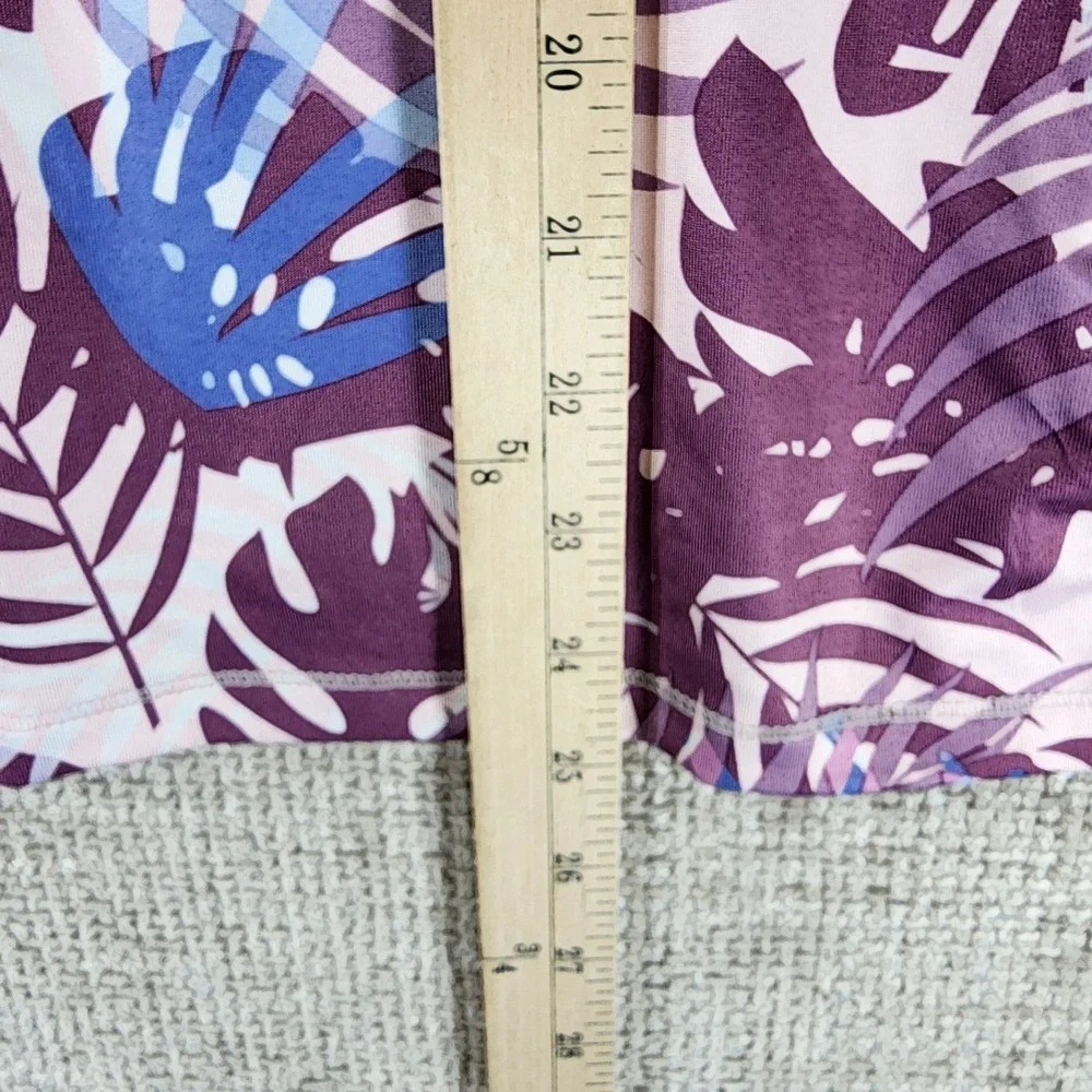 32 Degrees Cool Long Sleeve Rash Guard Womens L Purple Palm Leaf UPF 50+ NEW